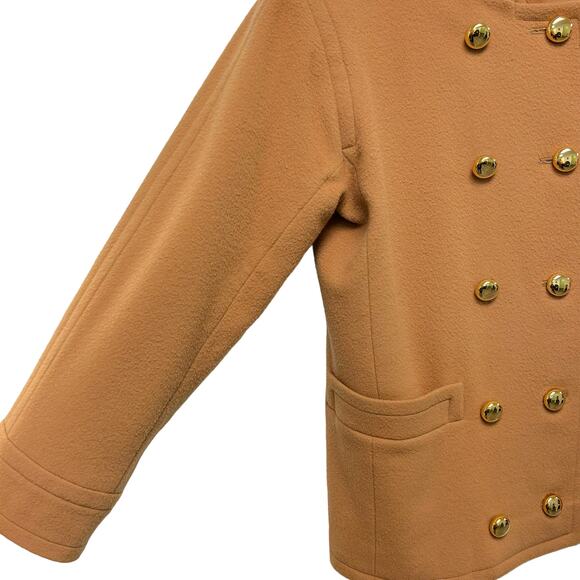 Yves Saint Laurent Rive Gauche Camel Wool Double Breasted Coat Jacket 34 - Picture 2 of 8